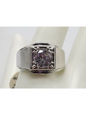 Mens Karatclad 18K Heavy White Gold Electroplate Ring Synthetic Spinel Size 12.5